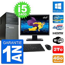 PC Tour Dell 390 MT Ecran 22" i5-2400 RAM 4Go Disque 2To HDMI Windows 10 Wifi - Occasion