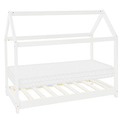 ML-Design Lit d'enfant + matelas cadre de lit style maison en bois de pin blanc 80x160 cm