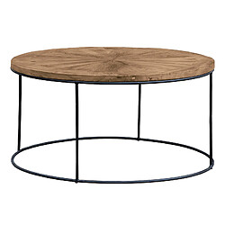 Table Basse Industrielle Ronde Parümm Nege 90x90x45 cm en Bois d'Orme Recyclé et Fer