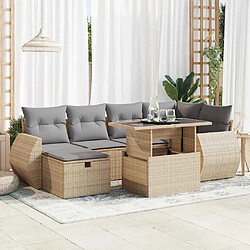 vidaXL Salon de jardin avec coussins 7 pcs beige résine tressée