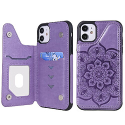 Coque en TPU + PU Empreinte Fleur Antichoc avec béquille violet pour votre Apple iPhone 11 6.1 pouces