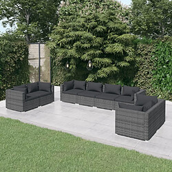 Maison Chic Salon de jardin 8 pcs + coussins - Mobilier/Meubles de jardin - Table et chaises d'extérieur Résine tressée Gris -MN92570