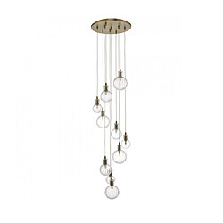 Luminaire Center Suspension Dita Laiton brossé,verre côtelé 10 ampoules 150cm