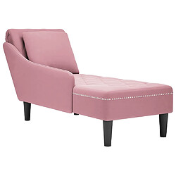 vidaXL Fauteuil long avec coussin et accoudoir droit rose velours