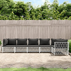 vidaXL Salon de jardin avec coussins 6 pcs blanc acier