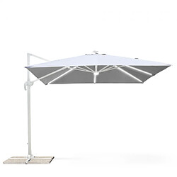 Elios Parasols Parasol de jardin à bras réglable à mât déporté avec lumière solaire Led 3x3m Paradise White pas cher