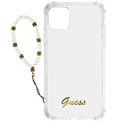 Guess Maroquinerie Coque iPhone 12 Pro Max Transparent avec Bijou à perles Bracelet blanc Guess