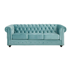 Vente-Unique Canapé 3 places et 2 fauteuils CHESTERFIELD - Velours bleu pastel