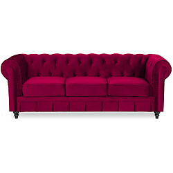 Canape Chesterfield Velours 3 Places Altesse Rouge