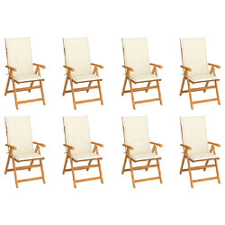 vidaXL Chaises inclinables de jardin et coussins lot de 8 Teck solide