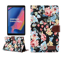 Wewoo Housse Coque Étui de protection en cuir à rabat horizontal PC tissu fleur pour Galaxy Tab A 8 2019 P200 / P205avec porte-cartes et porte-cartesporte-monnaie et cadre photo Noir