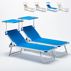 Beach And Garden Design Set 2 Bains De Soleil En Aluminium Pour La Plage Avec Parasol Réglable Nettuno, Couleur: Bleu