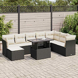 vidaXL Salon de jardin 9 pcs avec coussins noir résine tressée