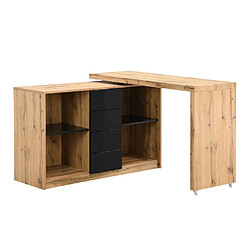 Avis Vente-Unique Bureau extensible avec plateau pivotant 360° - MDF - Naturel et noir - PAVELO