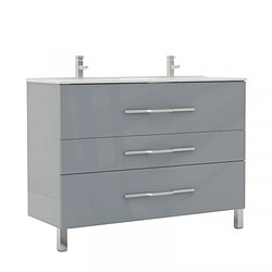 Dansmamaison Meuble double vasque 3 tiroirs 120 cm Gris clair - LANA