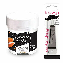 Scrapcooking Colorant alimentaire en poudre orange 40 g + Stylo glaçage noir