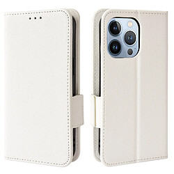 Etui en PU texture litchi, fermeture magnétique blanc pour votre iPhone 13 Pro 6.1 pouces