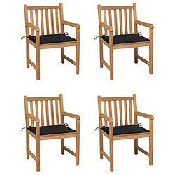 vidaXL Chaises de jardin lot de 4 et coussins noir Bois de teck solide 