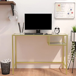 vidaXL Bureau d'ordinateur Blanc et doré 100x36x74 cm Verre