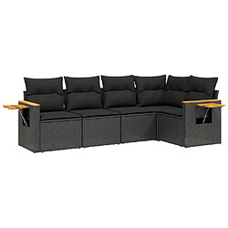 vidaXL Salon de jardin 5 pcs avec coussins noir résine tressée