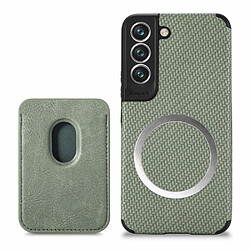 Coque en TPU antichoc, texture en fibre de carbone avec porte-carte vert pour votre Samsung Galaxy S22 Plus 5G