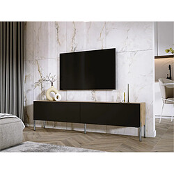 3XELIVING Meuble TV en couleur Chêne wotan / Noir mat avec pieds droits en chrome, D: l : 170 cm, H : 52 cm, P : 32 cm