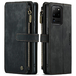 Caseme Etui en PU + TPU anti-rayures, support avec poche zippée, antichoc noir pour votre Samsung Galaxy S20 Ultra