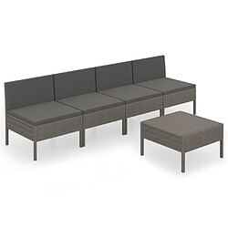 vidaXL Salon de jardin 5 pcs avec coussins résine tressée gris