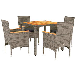 vidaXL Ensemble à manger de jardin et coussins 5 pcs gris rotin acacia