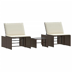 Maison Chic Lot de 2 Chaises longues avec table | Bain de soleil Relax | Transat marron résine tressée -GKD68635