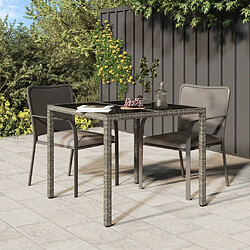 vidaXL Table de jardin 90x90x75 cm Verre trempé et résine tressée Gris