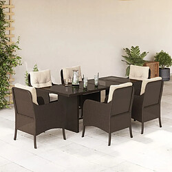 Maison Chic Ensemble à manger d'extérieur 7 pcs avec coussins,Salon de jardin,Mobilier de jardin marron rotin -GKD434971