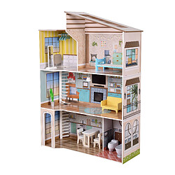 Olivia'S Little World Maison de poupée en bois enfant 3 étages avec 17 accessoires mobilier multicolore Méditerranéen Olivia’s Little World TD-13632A