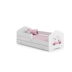 HT MEUBLES Lit enfant fille FIONA avec tiroir balustrade et matelas inclus