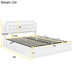 Avis ComfortXL Lit 160*200 Cm à Plateau Plat, Lit Rembourré, Lit Hydraulique à Double Usage, Blanc