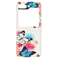 Avizar Coque Papillon pour Samsung Galaxy Z Flip 5 Rigide revêtement simili cuir Blanc