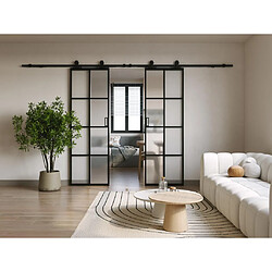 Vente-Unique Porte coulissante double avec système en applique - aluminium et verre trempé dépoli - 2 x H205 x L73 cm - WILDEN II