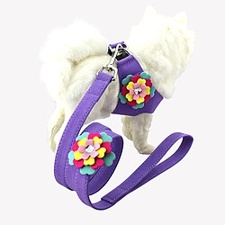 Wewoo Collier Chien & Chat Violet Microfibre avec motif de fleurs 3D sangle de poitrine respirant, taille: M pas cher