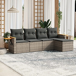 Maison Chic Salon de jardin 5 pcs avec coussins | Ensemble de Table et chaises | Mobilier d'Extérieur gris résine tressée -GKD45291