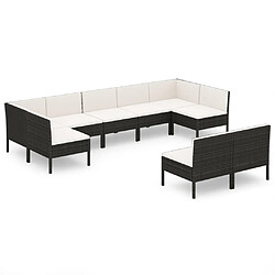 vidaXL Salon de jardin 9 pcs avec coussins Résine tressée Noir