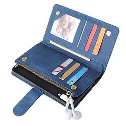 Acheter Wewoo Housse Coque Etui à rabat horizontal multifonctionnel rétro pour Galaxy A50 avec fente carte & porte-cartes et portefeuille fermeture à glissière et cadre photo et lanière bleu