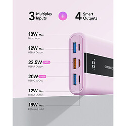 Acheter SANAG Batterie Externe 20000Mah Qc 22.5W Mini Power Bank Usb C Charge Rapide En Pd 20W Batterie Portable Avec 3 Ports Usb Sortie Et Led Display Pour Samsung, Iphone,Huawei,Xiaomi Etc (Violet)