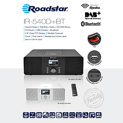 Micro-chaîne Radio Internet Wi-Fi et Numérique DAB+/ FM, Lecteur CD-MP3 Bluetoot, , Noir, Roadstar, IR-540D+BTBK