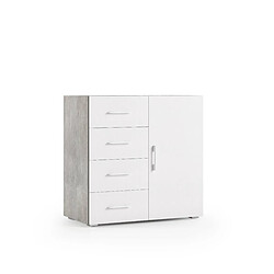 Alter Buffet moderne avec 1 porte et 4 tiroirs, 100% Made in Italy, Meuble polyvalent, Armoire avec tiroirs et Ã©tagÃ¨res, 90x41h87 cm, Couleur Ciment et Blanc