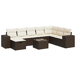 vidaXL Salon de jardin avec coussins 9 pcs marron résine tressée