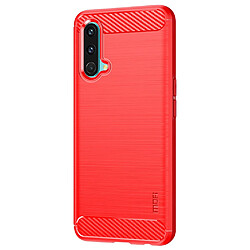 Coque en TPU MOFI Porte-chocs, texture fibre de carbone, surface brossée, rouge pour votre OnePlus Nord CE 5G