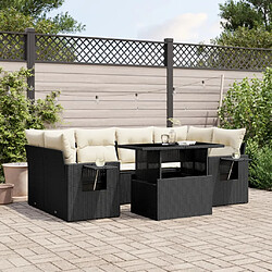 vidaXL Salon de jardin 7 pcs avec coussins noir résine tressée