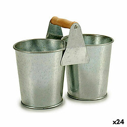 Ibergarden Cache-pot Double Marron Argenté Bois Zinc 20 x 15 x 10,2 cm (24 Unités)