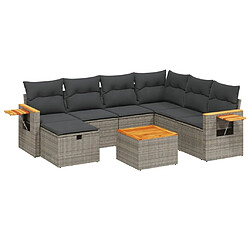 Maison Chic Ensemble Tables et chaises d'extérieur 8 pcs avec coussins,Salon de jardin gris résine tressée -GKD105784