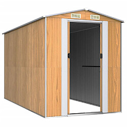 Helloshop26 Abri de jardin cabane cabanon maison de stockage remise extérieur hangar outils robuste clair 192 x 357 x 223 cm acier galvanisé marron 02_0022304